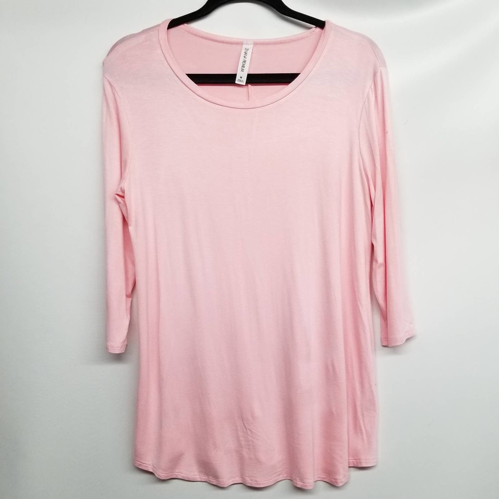 Zenana Premium 3/4 Sleeve Pink Round Neck Top M